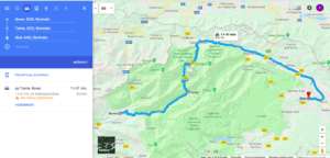Mapa cesty z Bovca do Bledu cez Trentu
